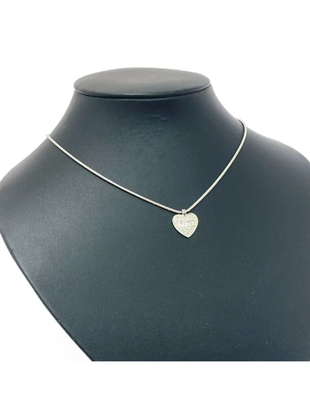 Dior Plated Heart Logo Necklace Silver
